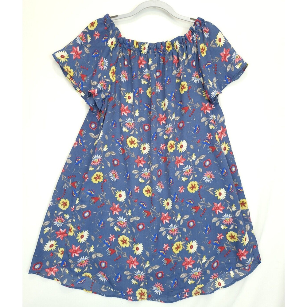 Davi &‎ Dani Blue Floral Shift Tunic Dress Women L Pleated Front Lined Flowey - Picture 2 of 9